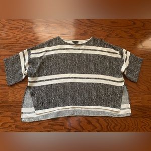 Topshop Grey Striped Cropped Blouse Split Sides Size 6